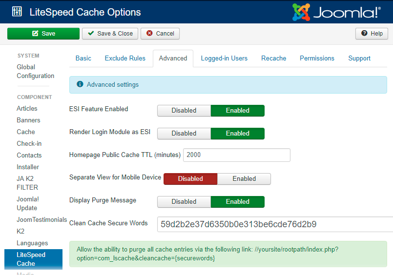 litespeed cache prestashop config